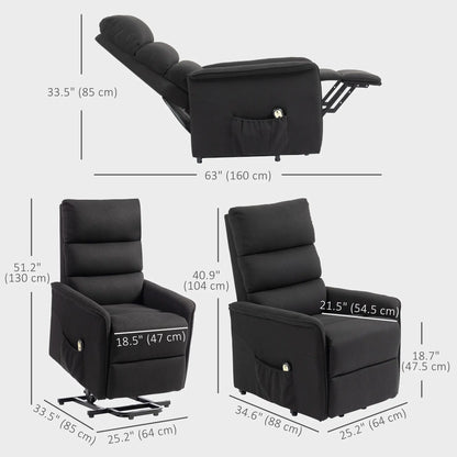 Power Lift Chair Recliner, Remote Control, Side Pockets, Black Sofas & Reclining Chairs at Gallery Canada