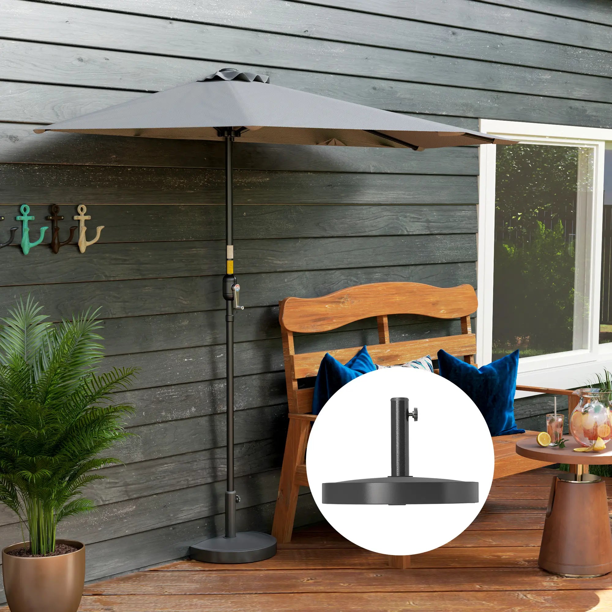 20 lbs Resin Half Parasol Base, Outdoor Umbrella Stand, Black Umbrella Bases at Gallery Canada