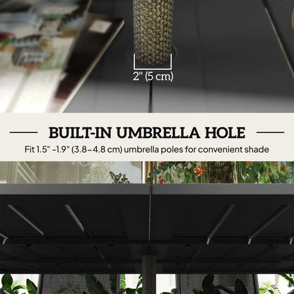 59" Outdoor Patio Table With Umbrella Hole, Slatted Tabletop, Black Patio Dining Tables at Gallery Canada