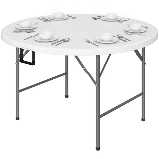 Folding Patio Table 48 Inch Round HDPE Picnic Card Table for 6, White Patio Side Tables Grey, White at Gallery Canada