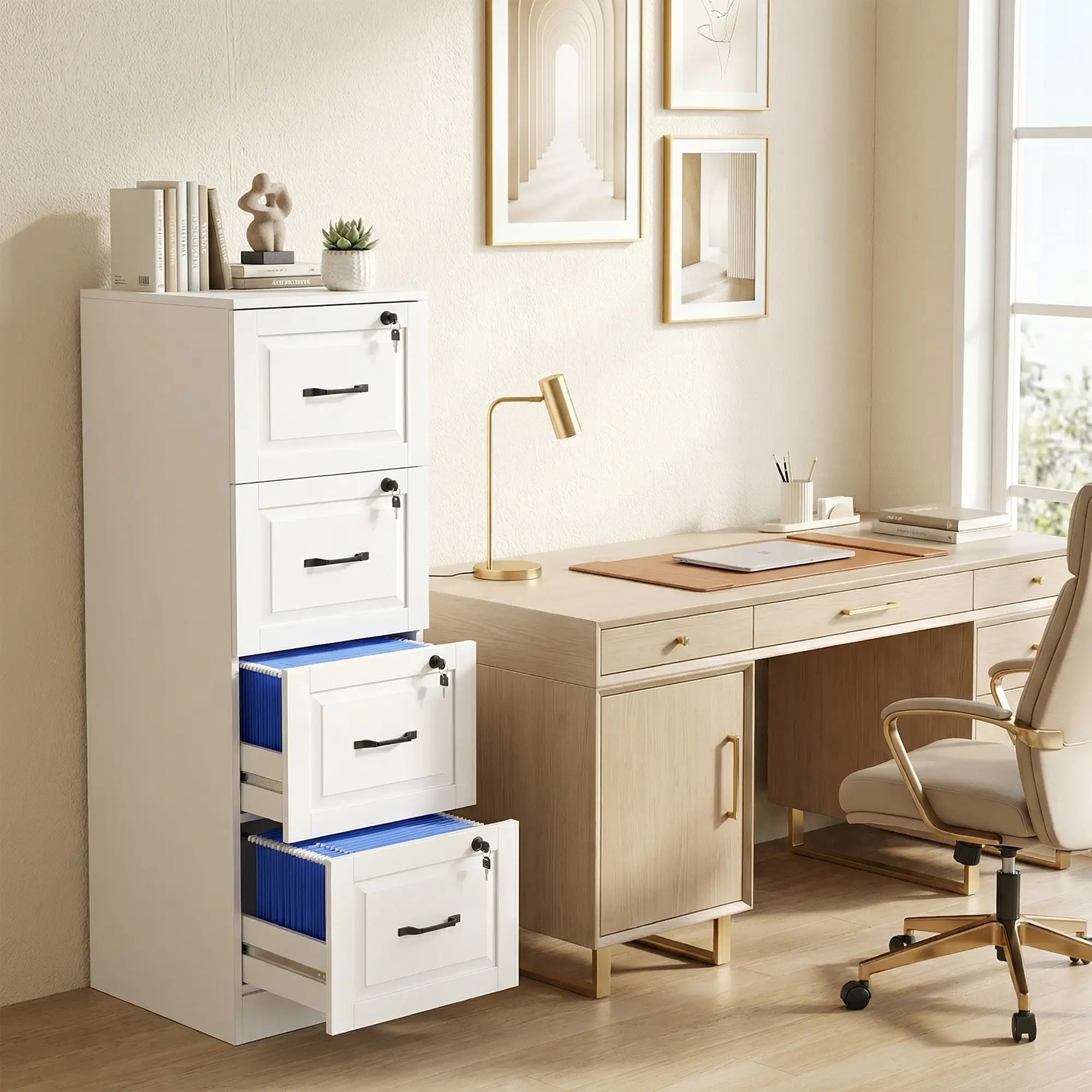 4 Drawer File Cabinet With Lock, Vertical Filing Cabinet, White Office Cabinets & Cupboards at Gallery Canada