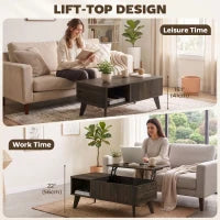 Table basse à ouverture relevable cannelée de 40", table de rangement en noyer