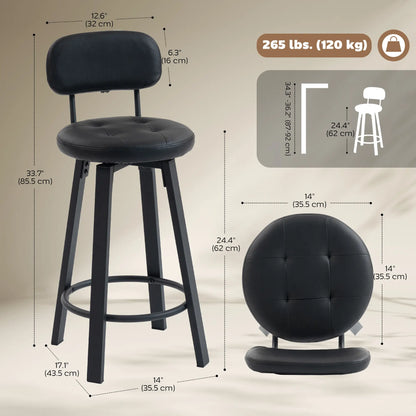 Upholstered Bar Stools Set Of 2, With Footrest And Backrest, Black Bar Stools at Gallery Canada