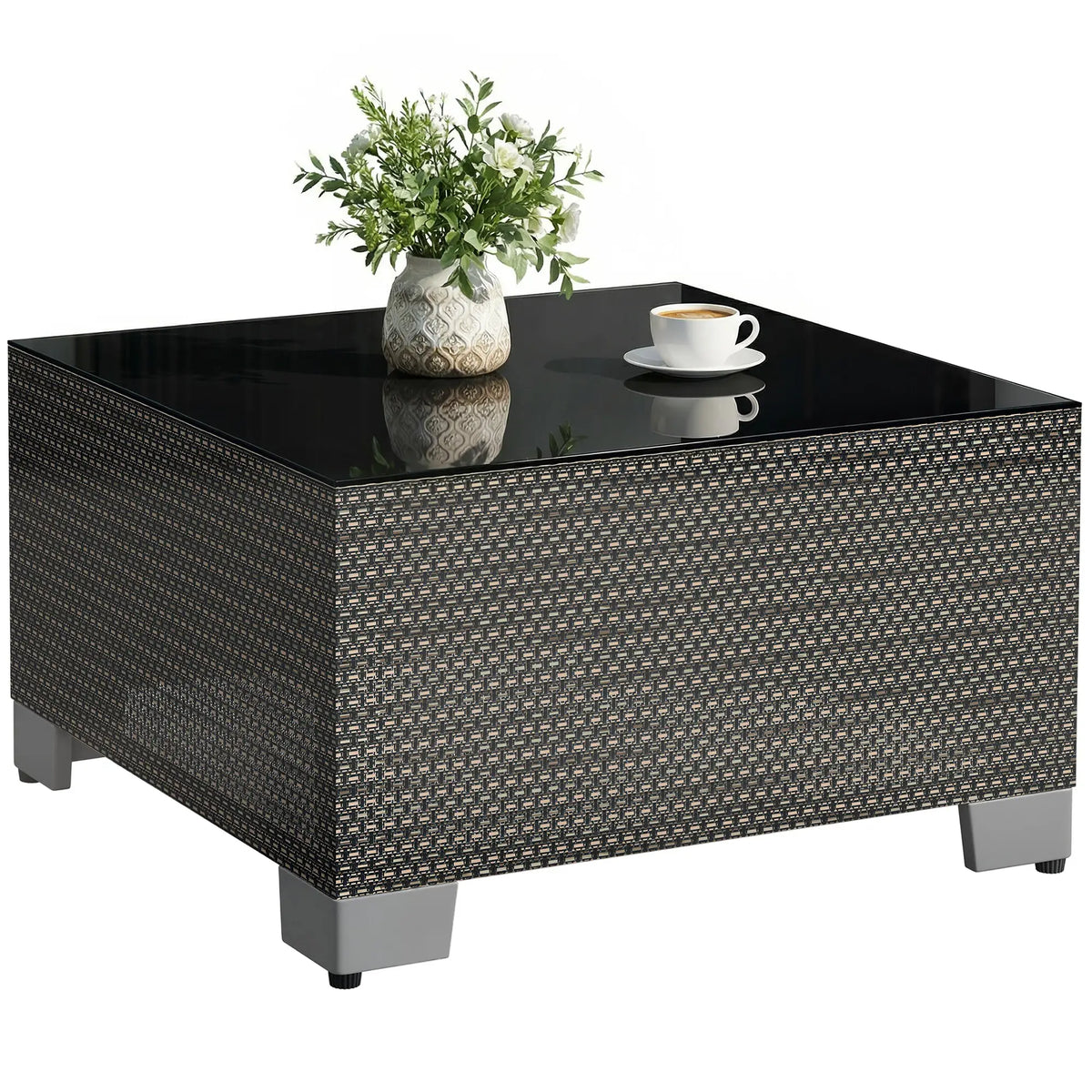 21.7" Square Patio Table, Tempered Glass Top, Black Patio Side Tables at Gallery Canada