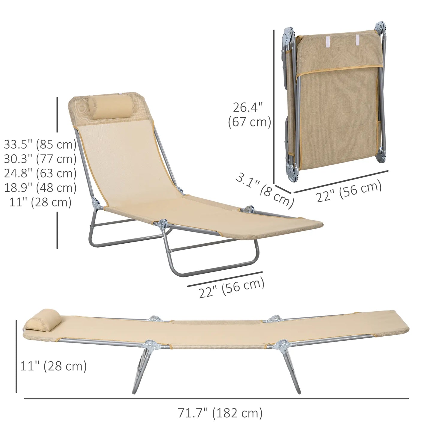 Folding Outdoor Lounge Chair Set, 2 Reclining Tanning Chairs, 5-Position Adjustable Backrest, Brown Lounger Chairs at Gallery Canada