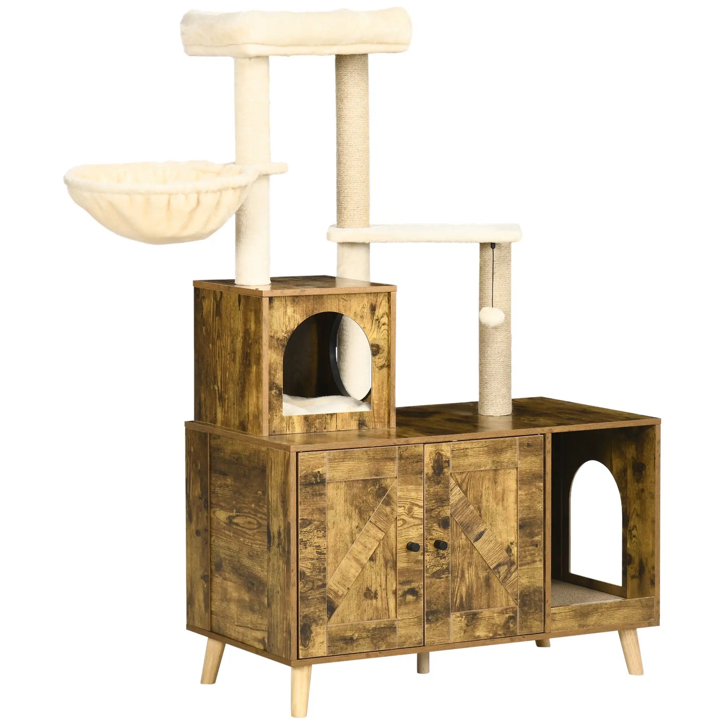 Litter Box Enclosure, Cat Tree Tower, Hidden Washroom Furniture, Rustic Brown Cat Litter Box Enclosures at Gallery Canada