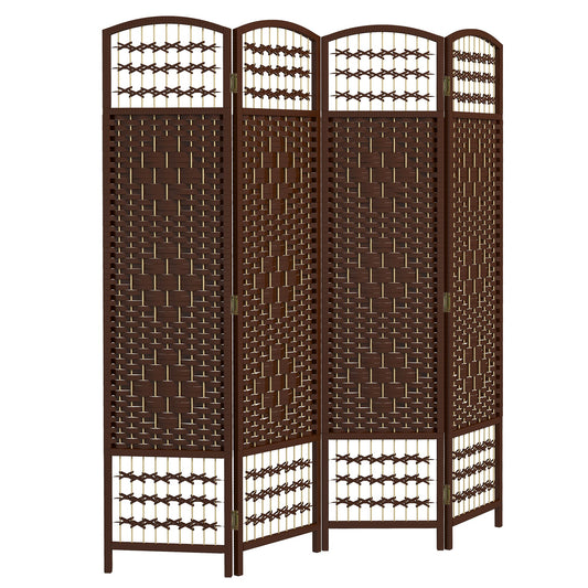 4 Panel Folding Room Divider, Portable Privacy Screen, Wave Fiber Room Partition for Home Office, Brown - Gallery Canada