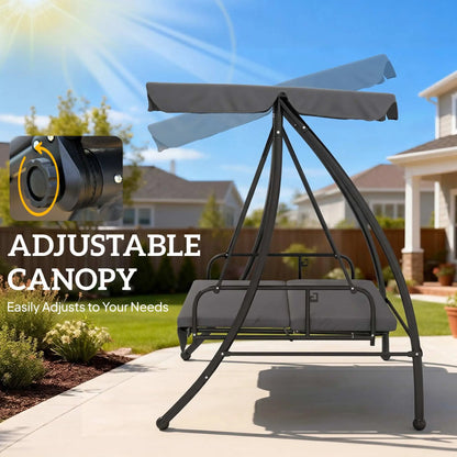 3-Person Patio Swing Chair Convertible Hammock, Dark Grey Patio Swings with Stand at Gallery Canada