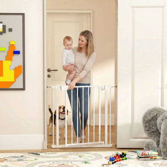 Baby Pet Safety Gate 30"-32" Wide, Auto-Close, White Pet Gates White at Gallery Canada
