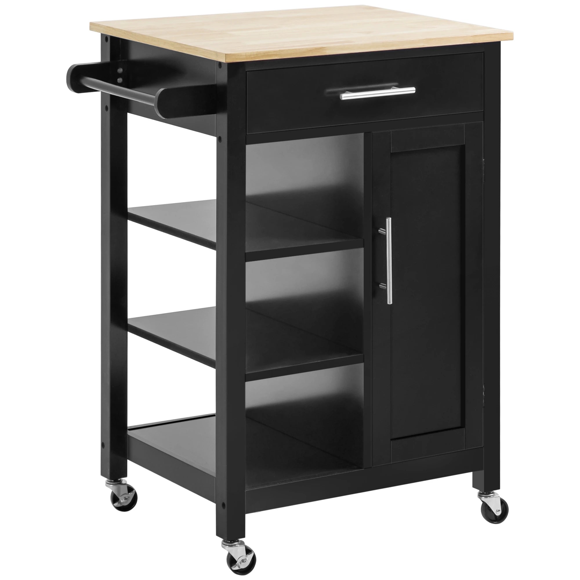 Compact Kitchen Cart on Wheels, Open Shelf, Storage Drawer, Black Kitchen Islands & Kitchen Carts Black at Gallery Canada