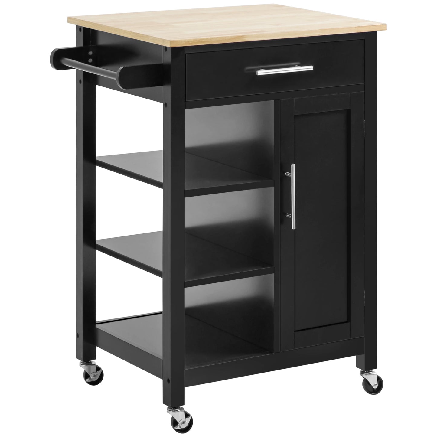 Compact Kitchen Cart on Wheels, Open Shelf, Storage Drawer, Black Kitchen Islands & Kitchen Carts Black at Gallery Canada
