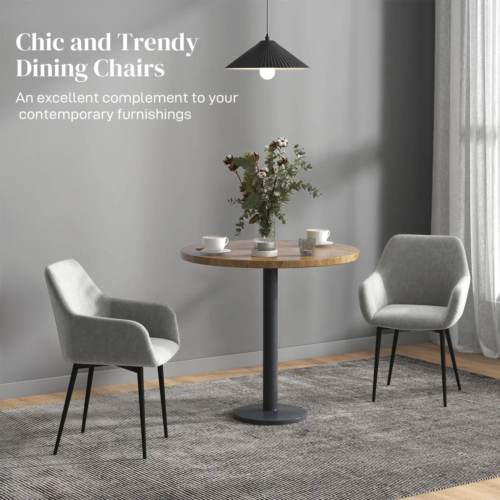 Velvet Fabric Dining Chairs Set of 2, With Backrest and Armrests, Dark Grey Dining Chairs at Gallery Canada