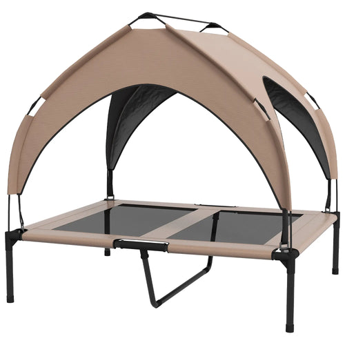 Raised Dog Bed, Cooling Cot with Canopy, Washable Mesh, Medium Large, Coffee