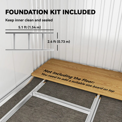 6.5x4FT Galvanised Metal Shed, Foundation Kit, Sliding Doors, Vents, Green