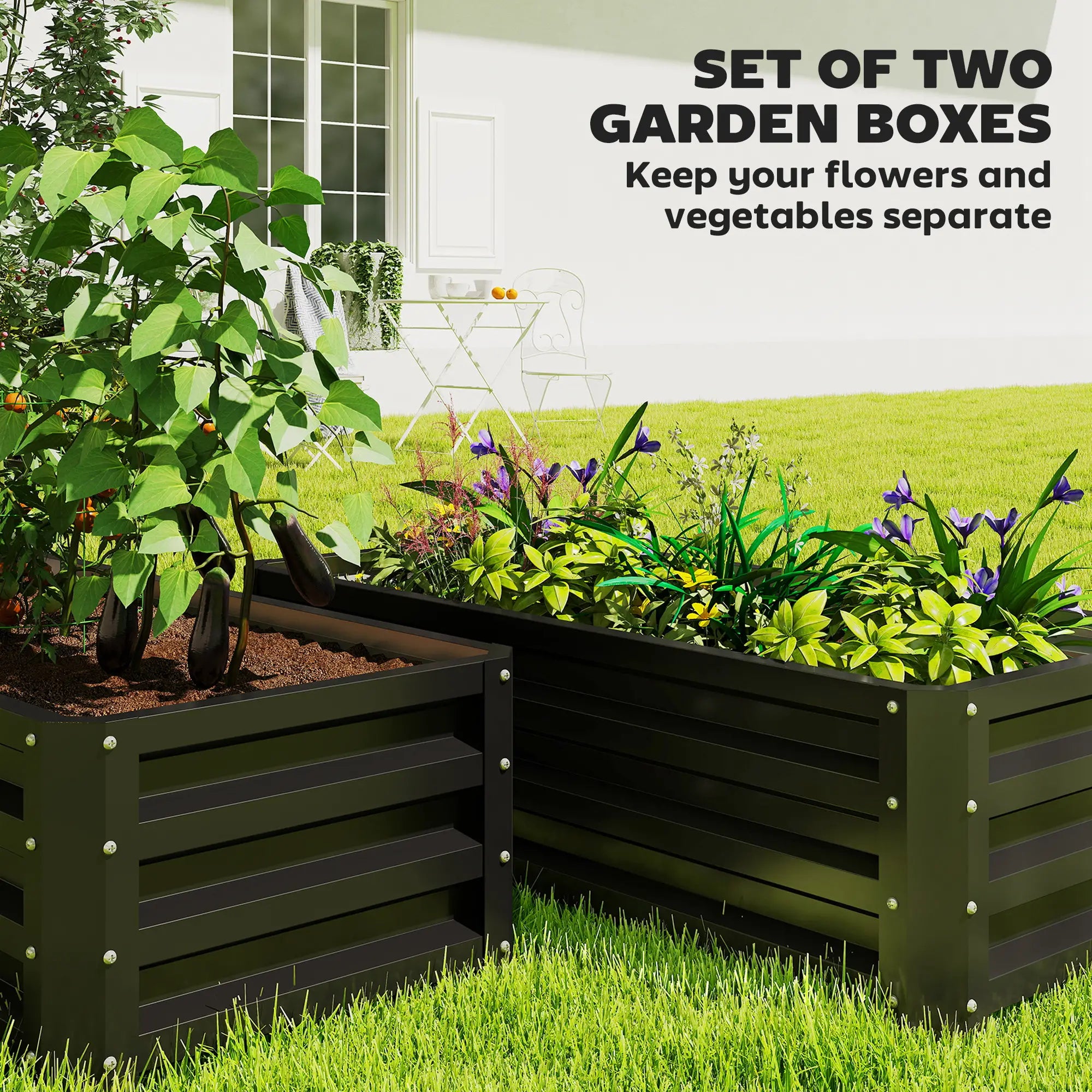 Galvanized Raised Garden Beds, Outdoor Planter Box, Set Of 2, Black Galvanized Planter Boxes at Gallery Canada