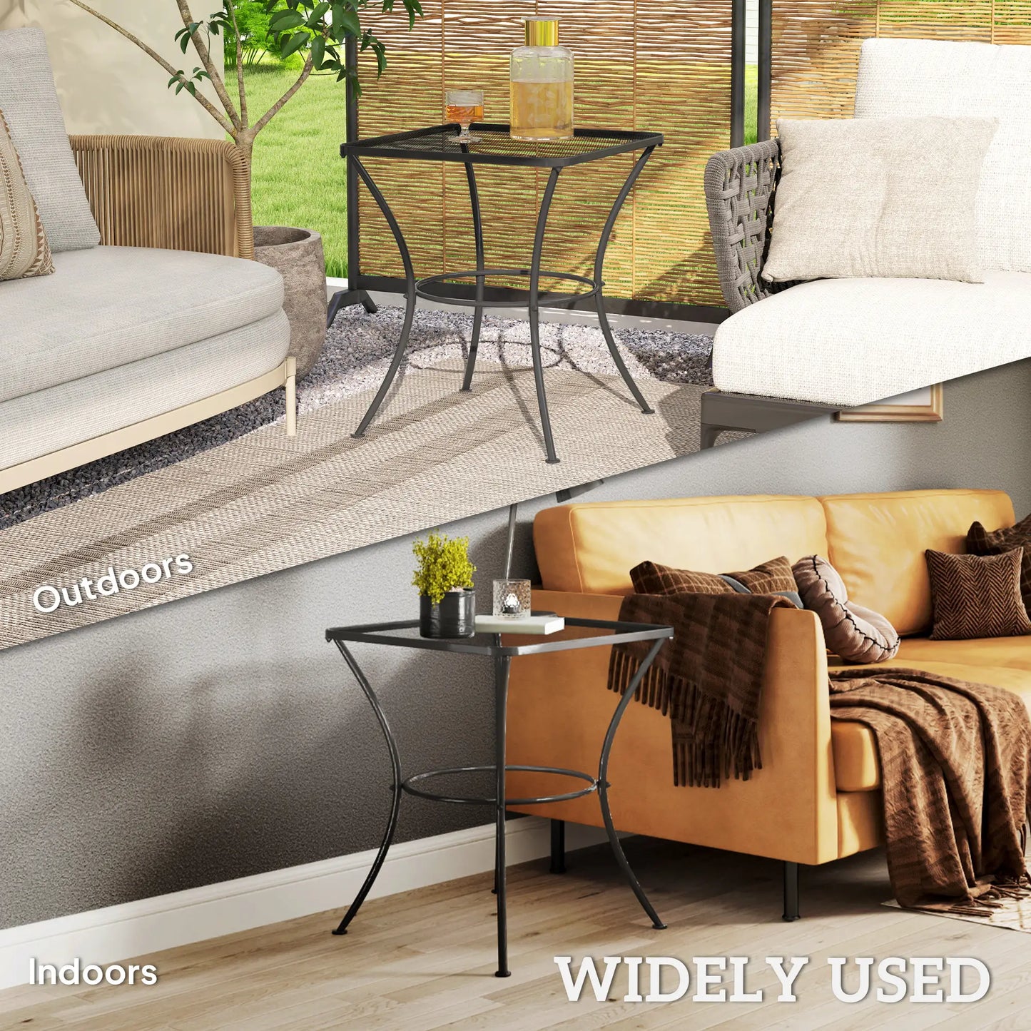 Square Metal Bistro Table, 23.6" x 23.6" x 27.6", Black Patio Side Tables at Gallery Canada