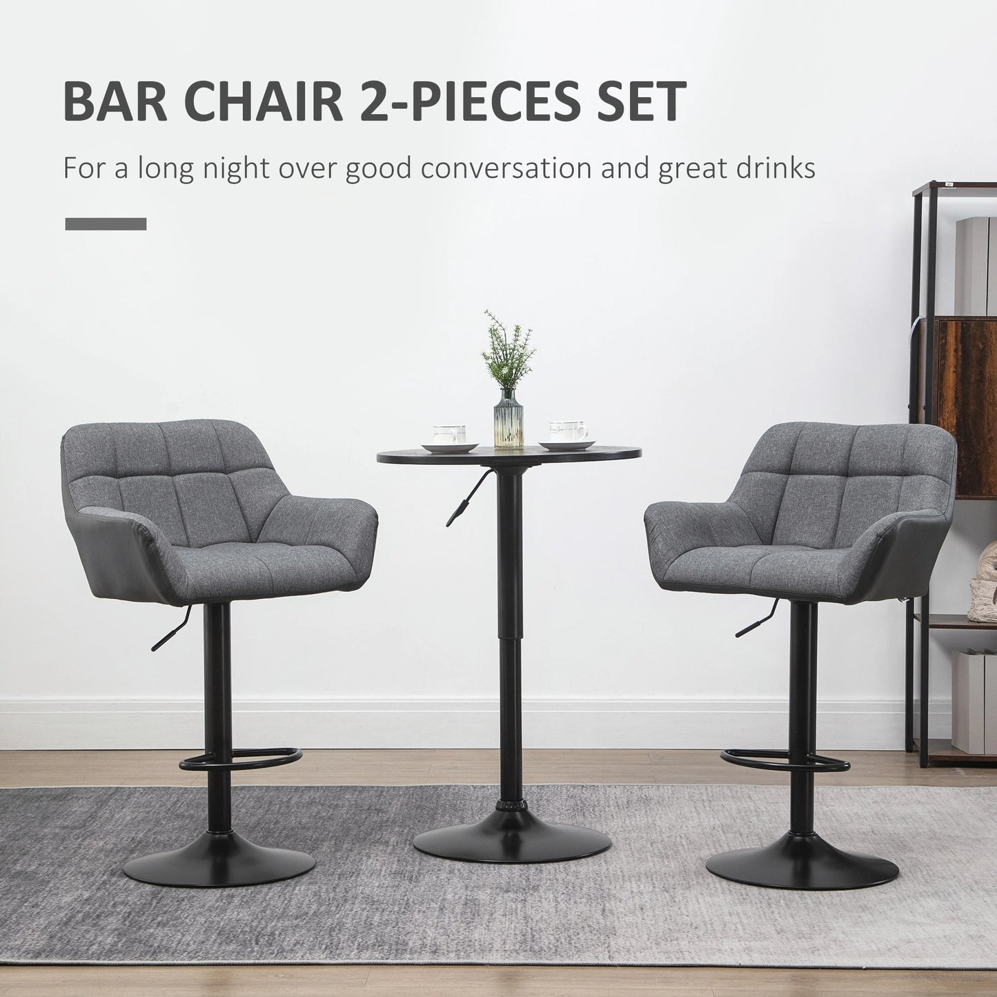 Swivel Barstools Set of 2, Adjustable Height, PU Leather, Grey Bar Stools at Gallery Canada