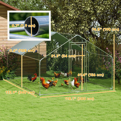 Metal Chicken Coop, 9.8 x 11.2 FT, Walk-In Run With Cover, Lockable Door, Outdoor Poultry Cage For 10-15 Chickens Chicken Coops at Gallery Canada
