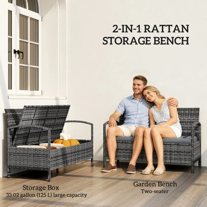 33 Gallon Outdoor Storage Bench, Wicker Deck Box Patio Seat, Grey Outdoor Benches at Gallery Canada