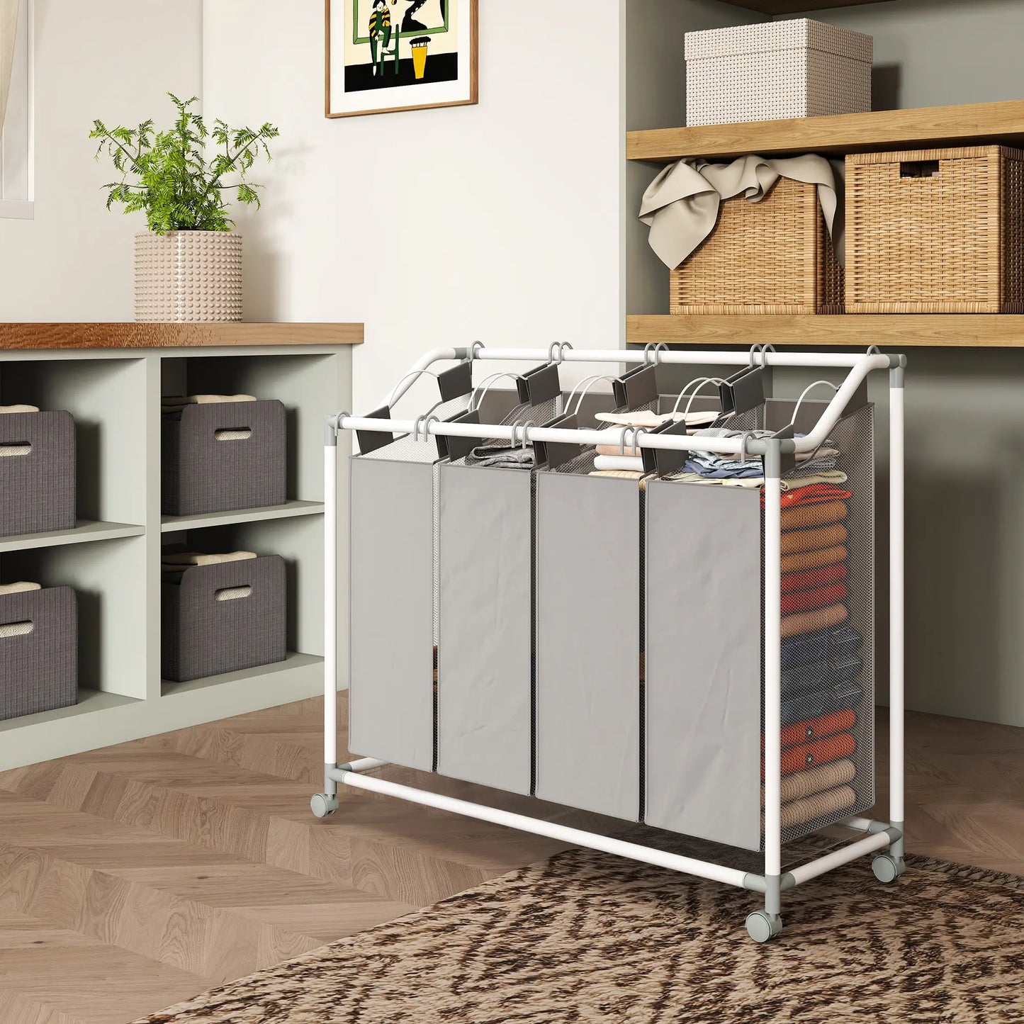 160L Laundry Hamper with Wheels, 4 Removable Bags, Grey Bath Accessories at Gallery Canada