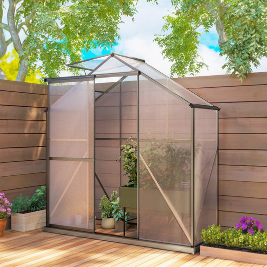 6' X 2.5' Polycarbonate Greenhouse With Sliding Door & Roof Vent, No color found Walk In Greenhouses Grey, Clear at Gallery Canada