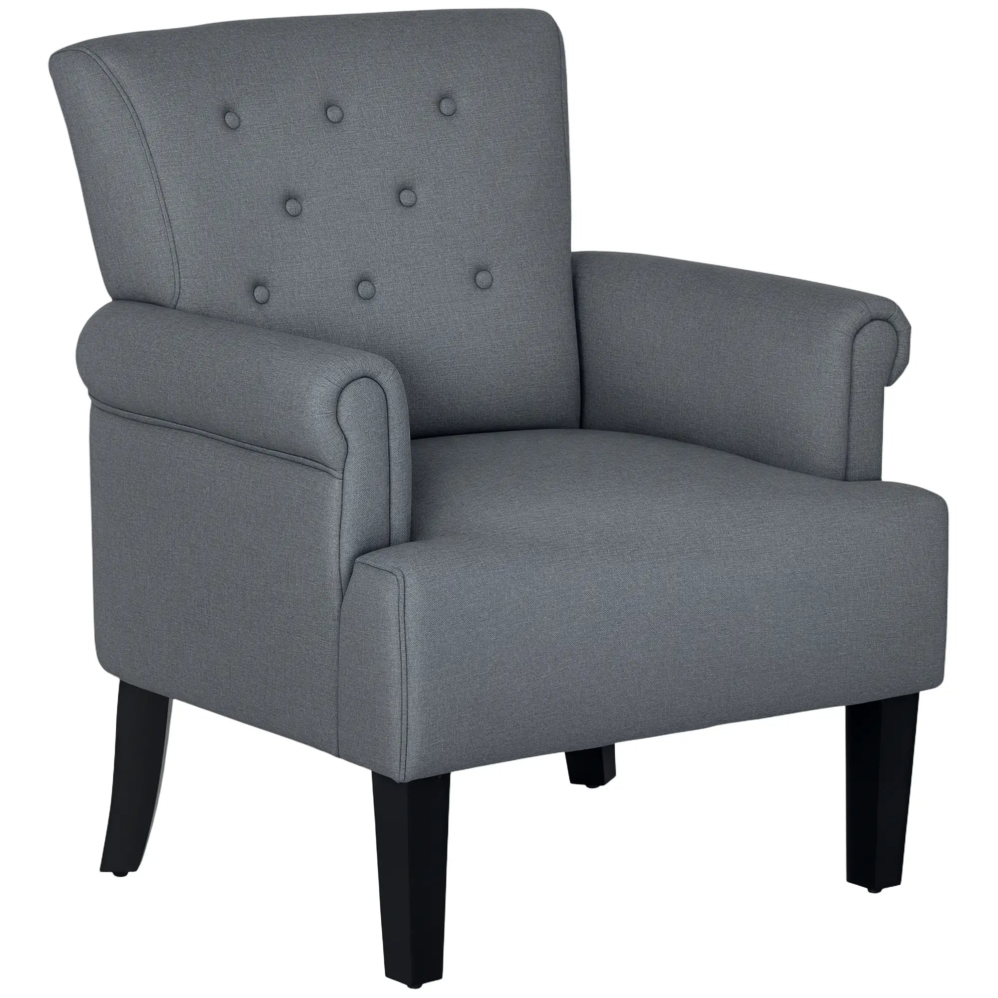 Fabric Accent Armchair, Modern Living Room Chair, Wood Legs, Grey Single Sofas Dark Grey at Gallery Canada