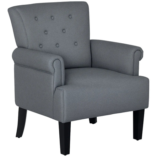 Fabric Accent Armchair, Modern Living Room Chair, Wood Legs, Grey