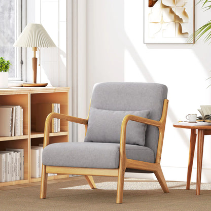 Velvet Armchair, Retro Accent Chair with Wood Legs, Grey Accent Chairs at Gallery Canada