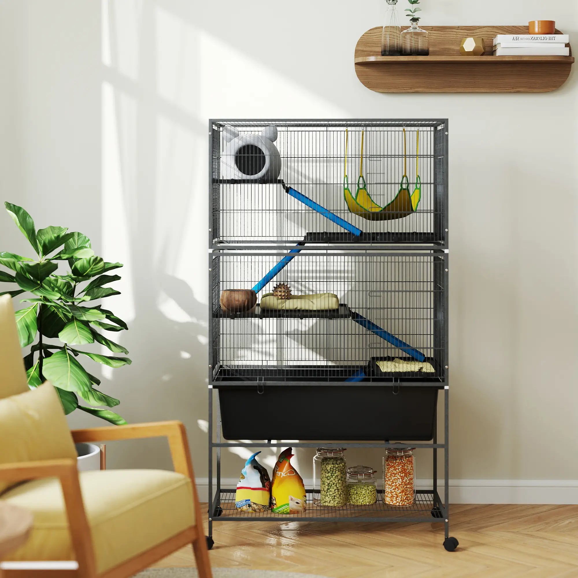 59 Inch 5 Level Small Animal Cage, Rolling Ferret Cage, Dark Grey Houses & Habitats at Gallery Canada
