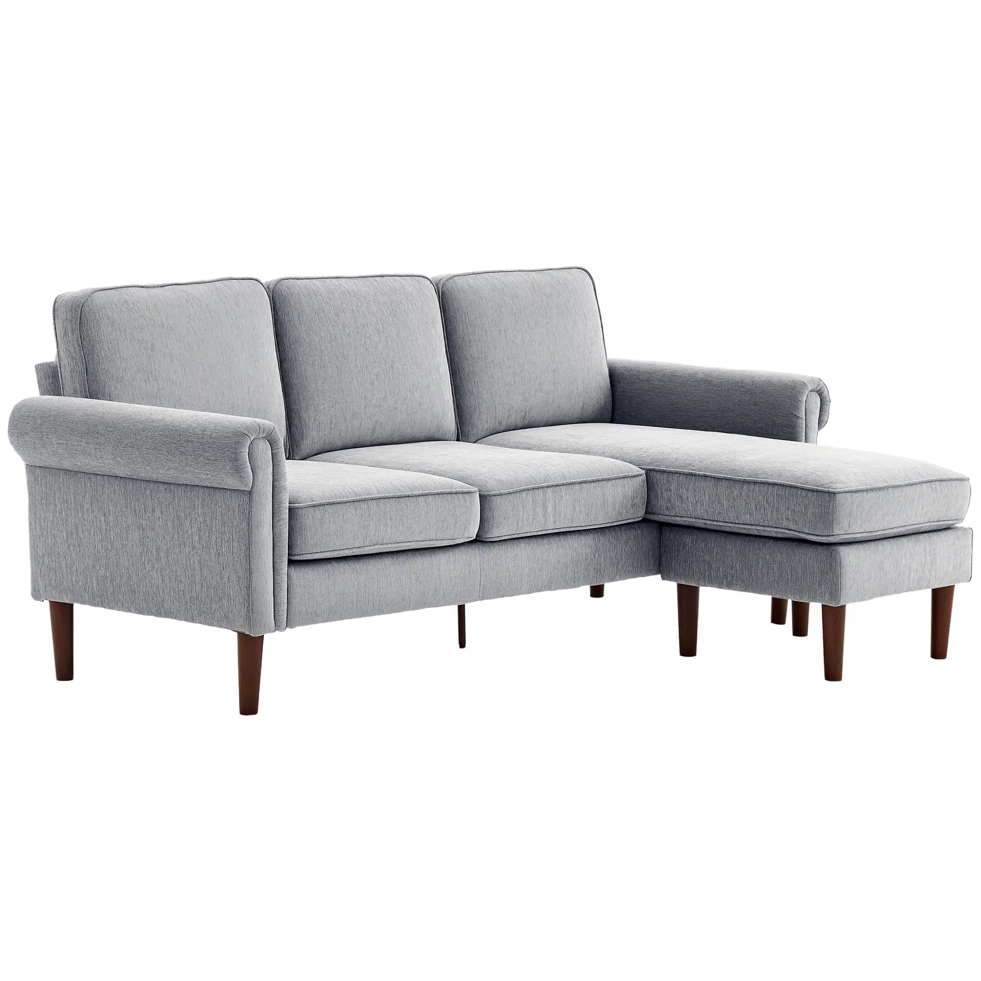 L Shape Sofa, Modern Sectional Couch, Chaise Lounge, Wooden Legs, Grey 3-Seater Sofas at Gallery Canada