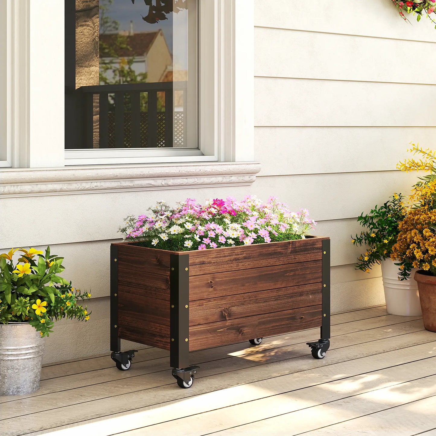 Raised Garden Bed With Wheels, Drainage Holes, Planter Box With Liner Wooden Planter Boxes at Gallery Canada