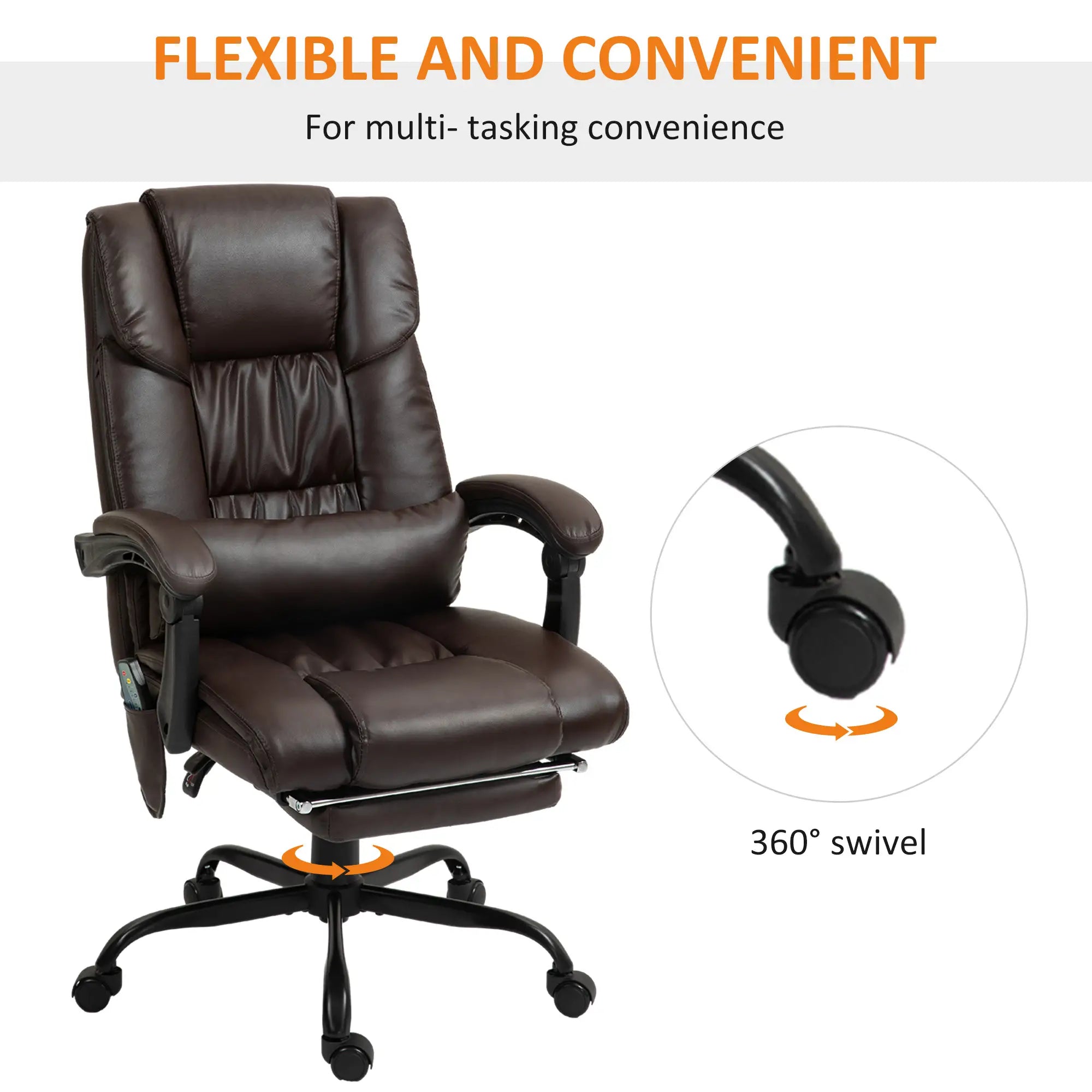 6-Point Vibration Massage Chair, Height Adjustable, Reclining, Brown Executive & Manager Chairs at Gallery Canada