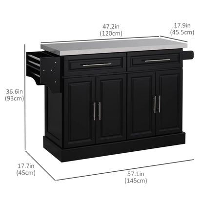 Rolling Kitchen Island with Storage and Stainless Steel Top, Kitchen Trolley with Drawers, Cabinets, Towel Rack Kitchen Islands & Kitchen Carts at Gallery Canada
