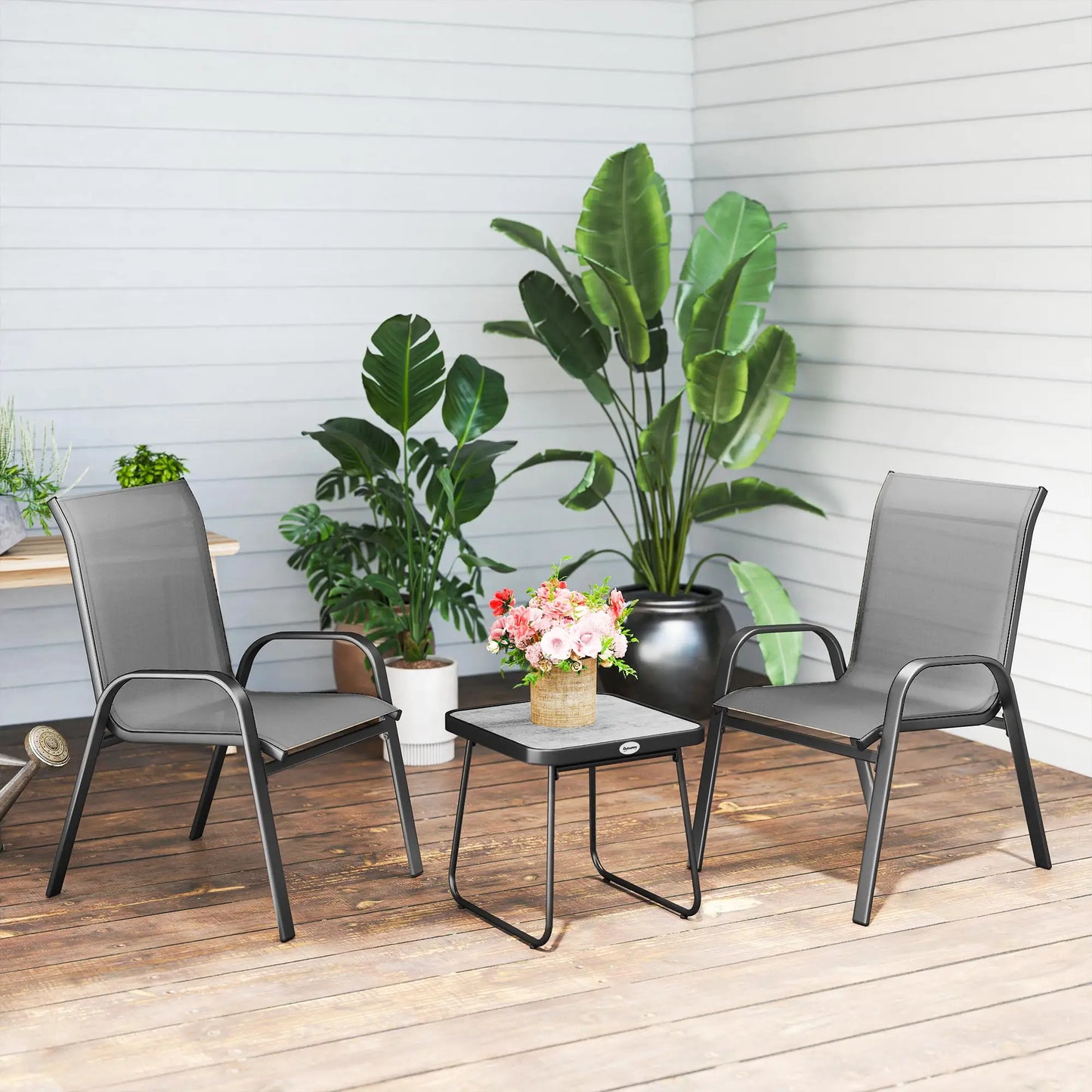 Outdoor Bistro Set, 3-Piece Patio Set, Mesh Fabric, Light Grey Bistro Sets at Gallery Canada