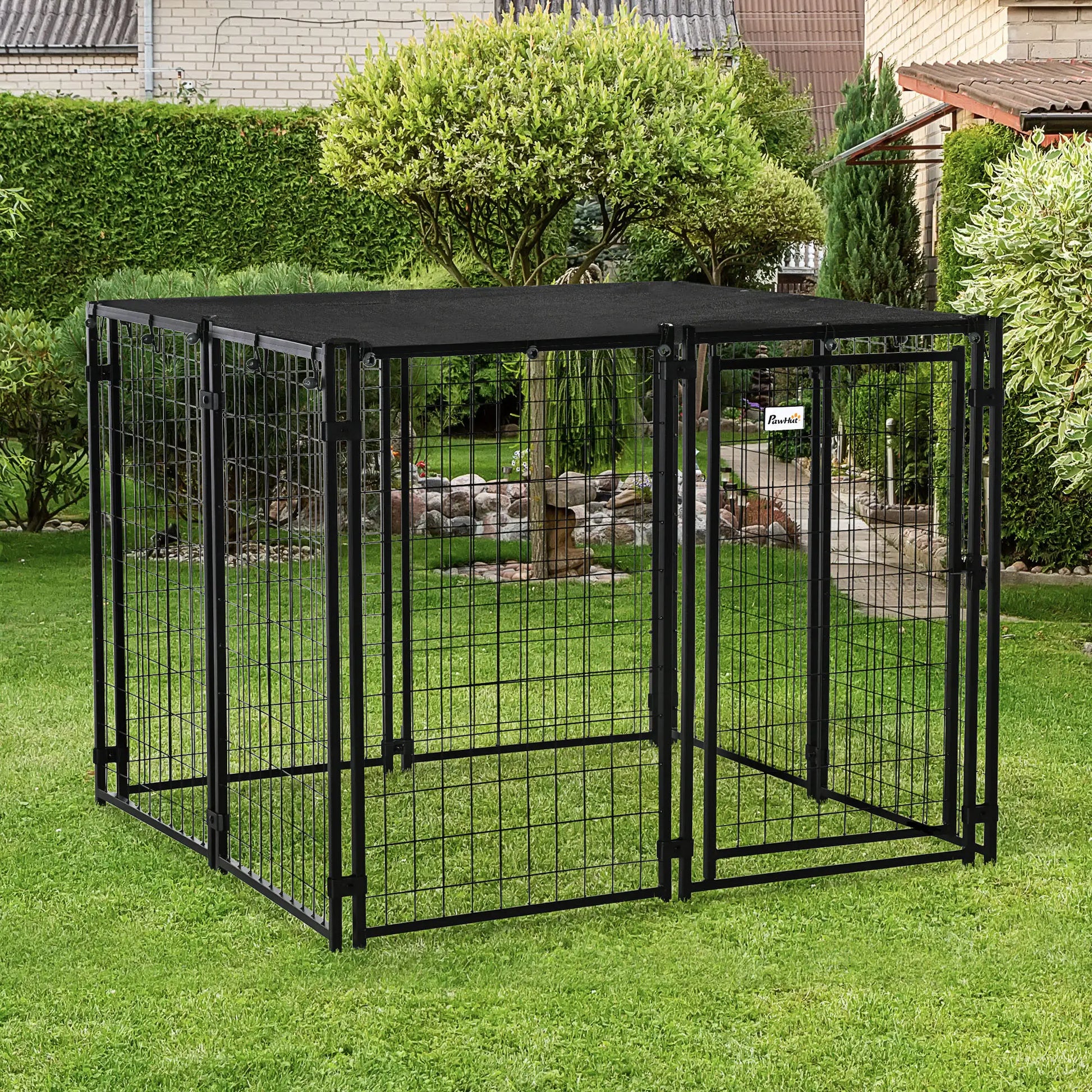 Outdoor Dog Kennel, Lockable Pet Playpen with Cover, Black Houses, Kennels & Pens at Gallery Canada