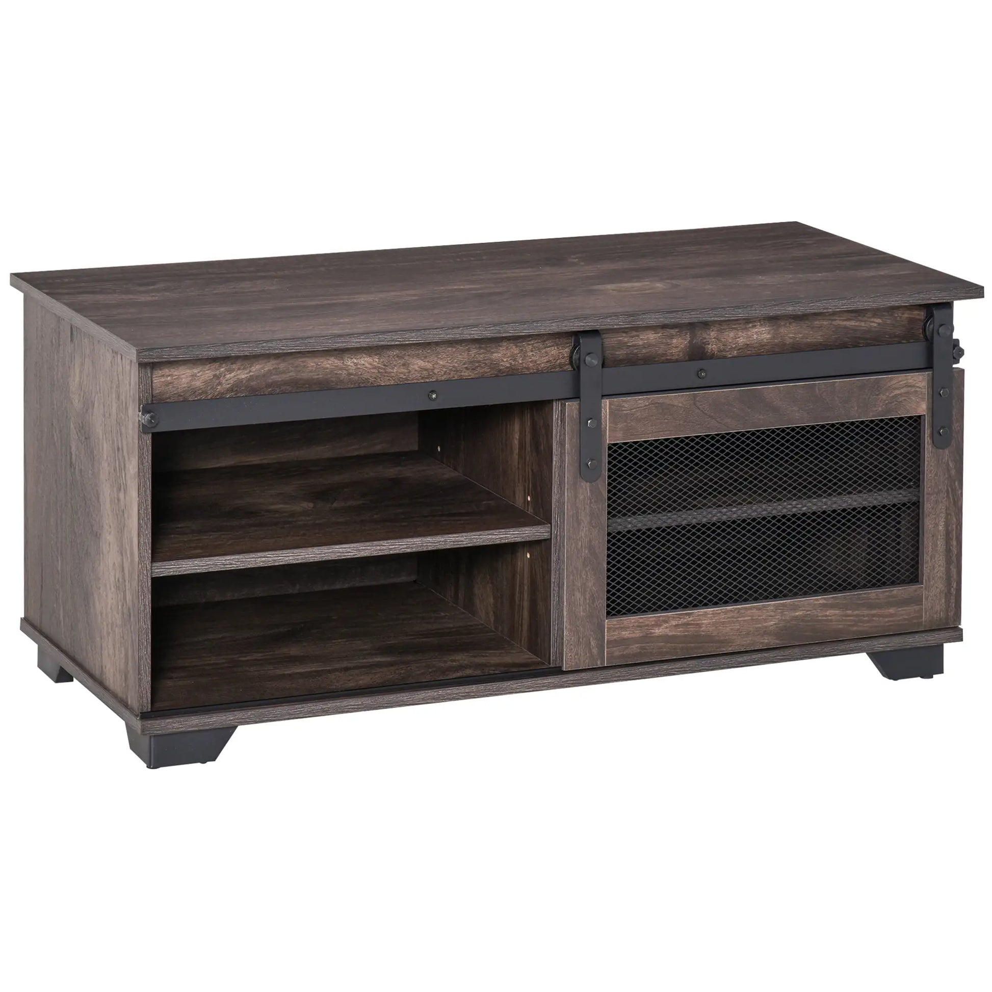 Farmhouse Coffee Table, Sliding Mesh Barn Door, Adjustable Shelf, Dark Brown Coffee Tables at Gallery Canada
