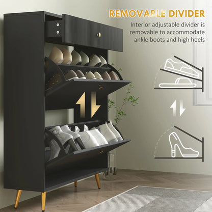 Narrow Shoe Storage Cabinet, Adjustable Shelves, 12 Pairs, Black Shoe Storage Cabinets & Racks at Gallery Canada