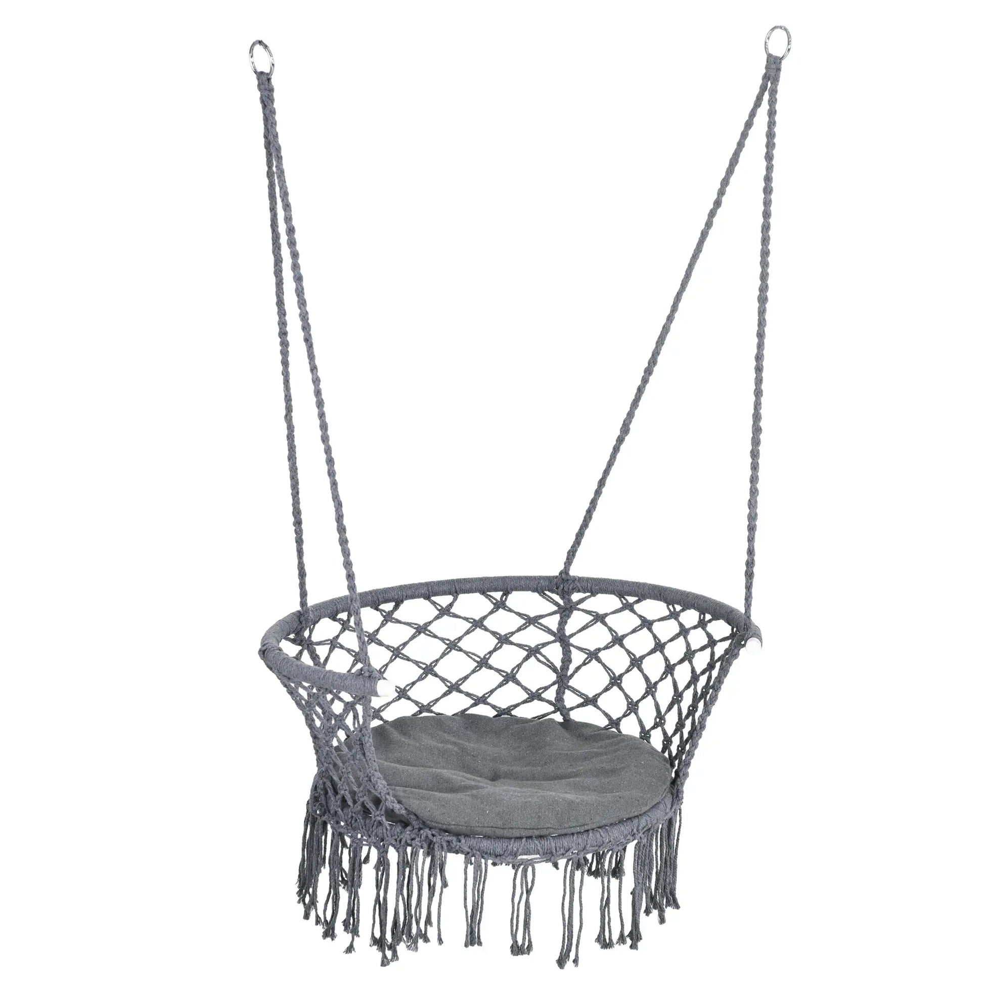 Hanging Hammock Chair, Cotton Rope with Metal Frame, Large, Dark Grey Hammock Swings at Gallery Canada