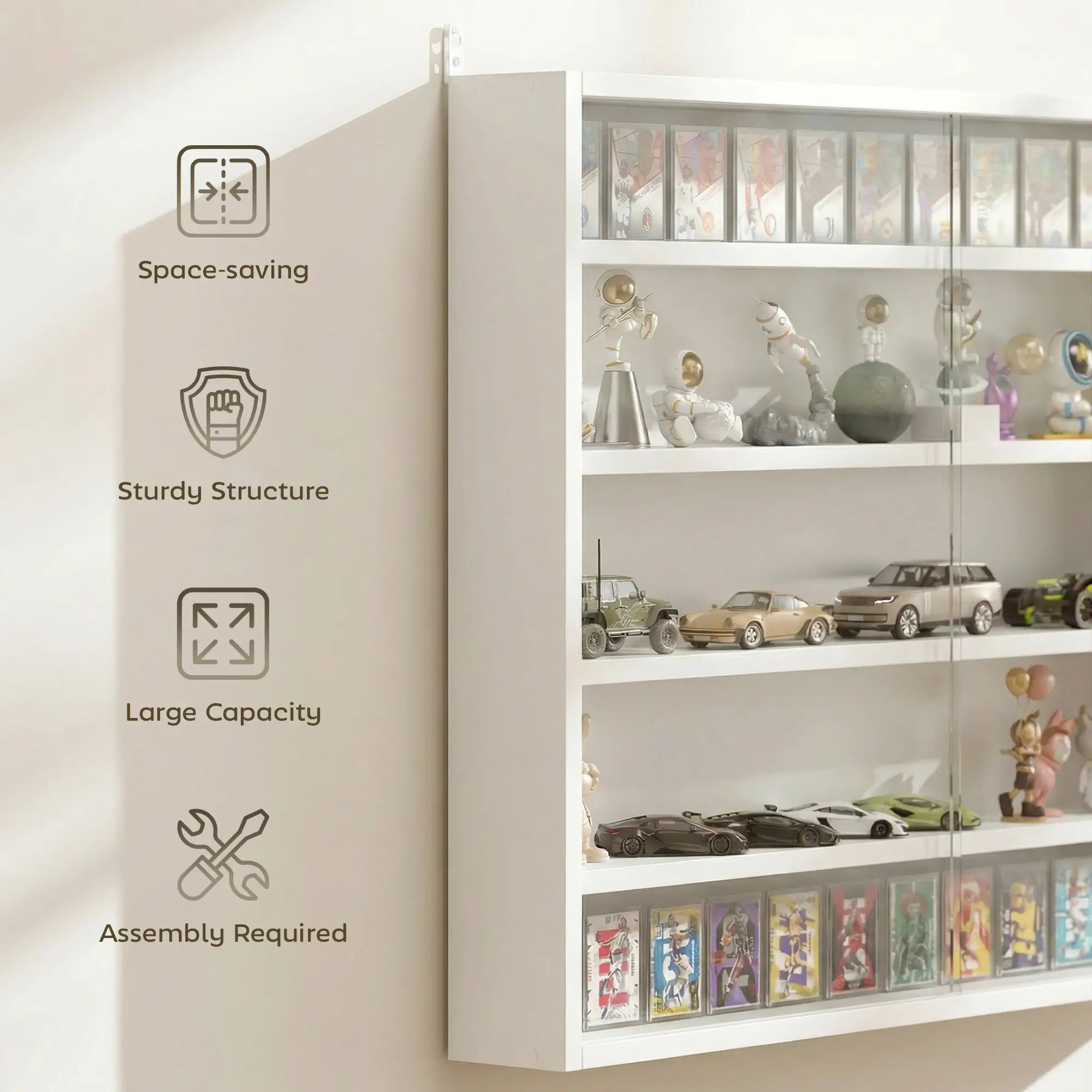 5-storey Display Cabinet, Shot Glass Display Case, Glass Curio Cabinet with 2 Glass Doors and 4 Adjustable Shelves, White Display Bookshelves at Gallery Canada