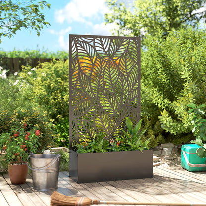 Metal Planter Box With Trellis, 44.5" Raised Garden Bed, Leaves Cut-Out Galvanized Planter Boxes at Gallery Canada