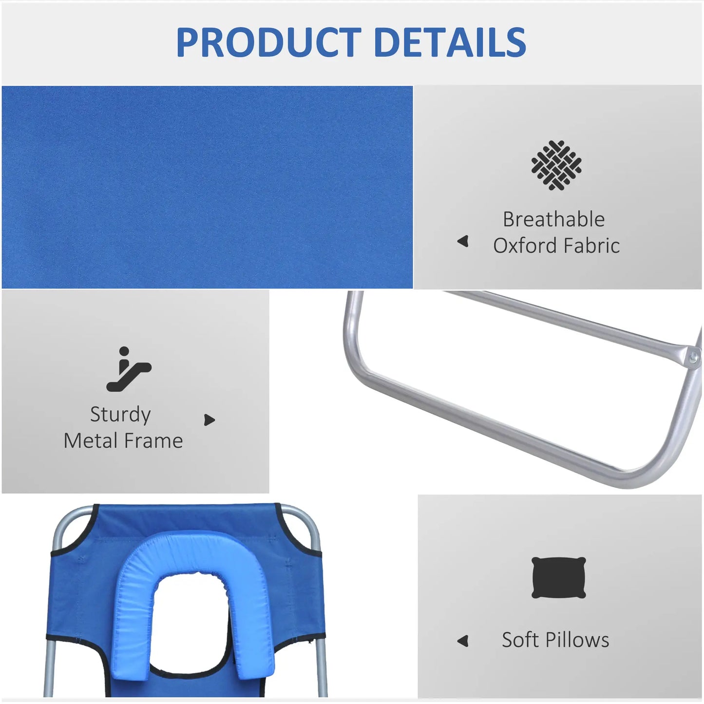 Outdoor Lounge Chair, Adjustable Folding Chaise, Tanning Chair, Blue Lounger Chairs at Gallery Canada