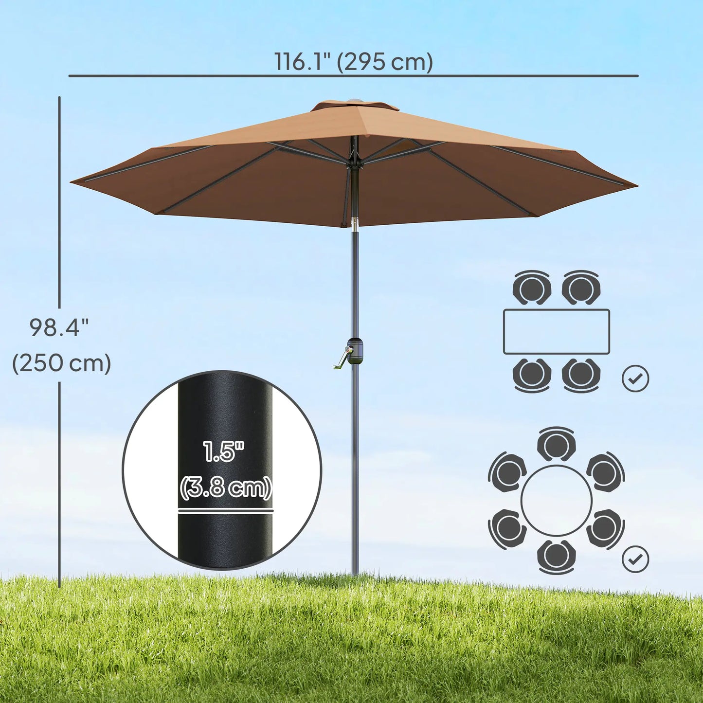 10' x 8' Round Market Umbrella, Crank Handle, Tilt, Outdoor Parasol Sun Umbrellas at Gallery Canada
