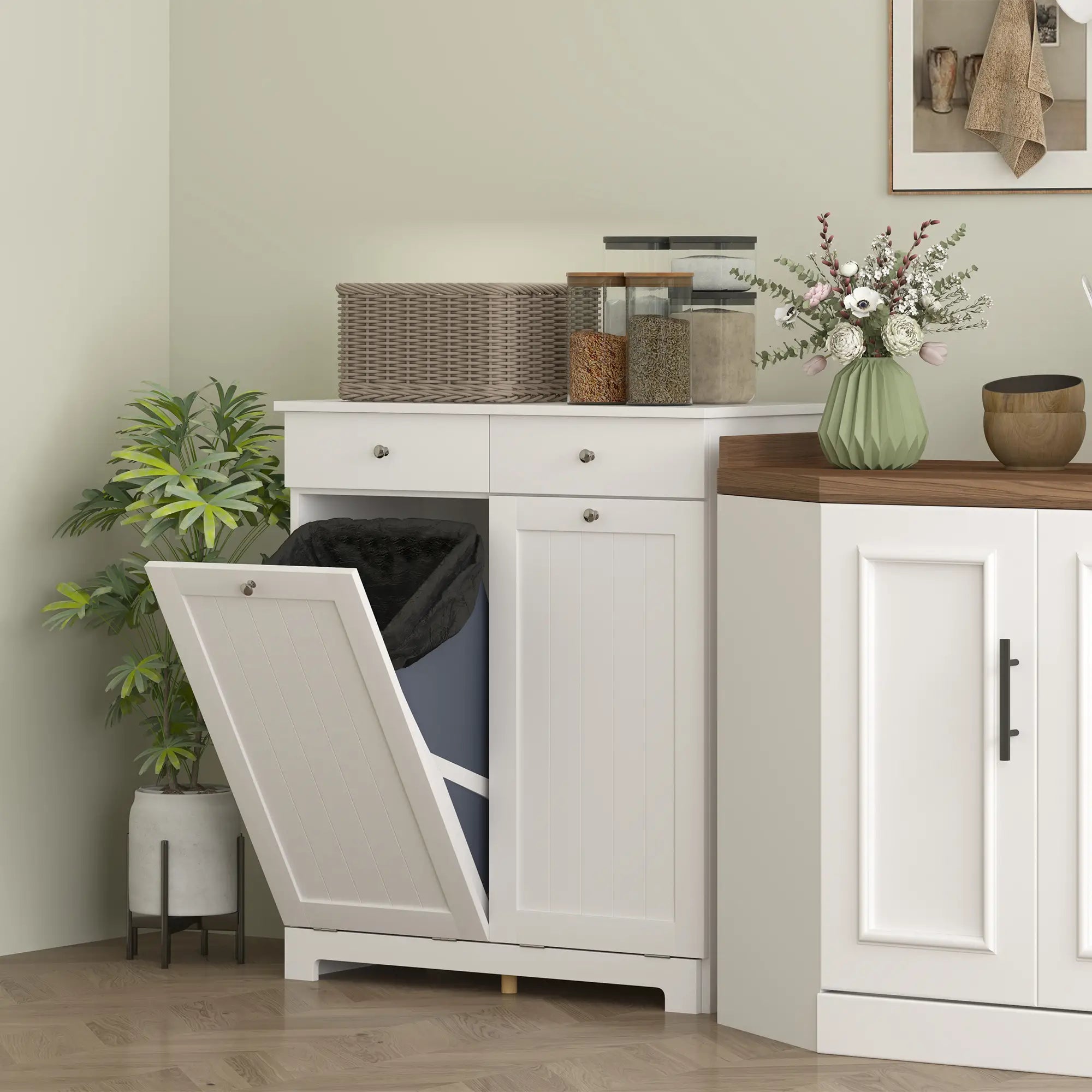 Laundry Cabinet, Tilt Out Hamper with 2 Baskets, 2 Drawers, White Bathroom Cabinets at Gallery Canada