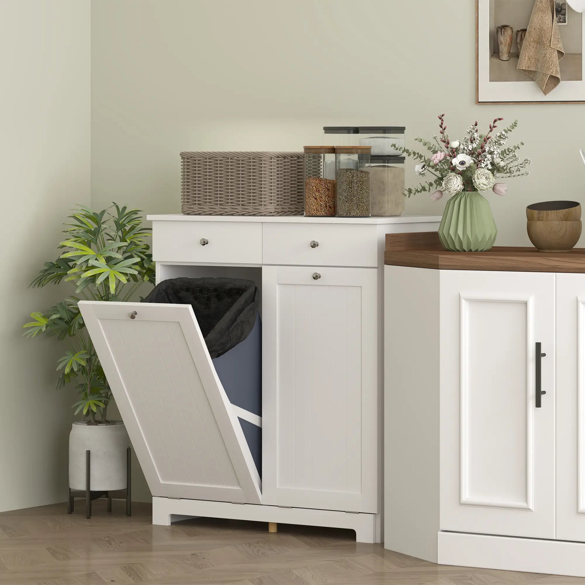 Laundry Cabinet, Tilt Out Hamper with 2 Baskets, 2 Drawers, White Bathroom Cabinets at Gallery Canada