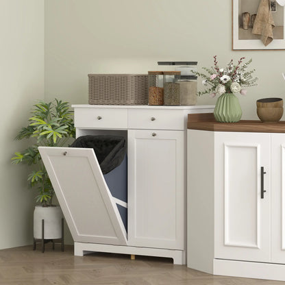 Laundry Cabinet, Tilt Out Hamper with 2 Baskets, 2 Drawers, White Bathroom Cabinets at Gallery Canada