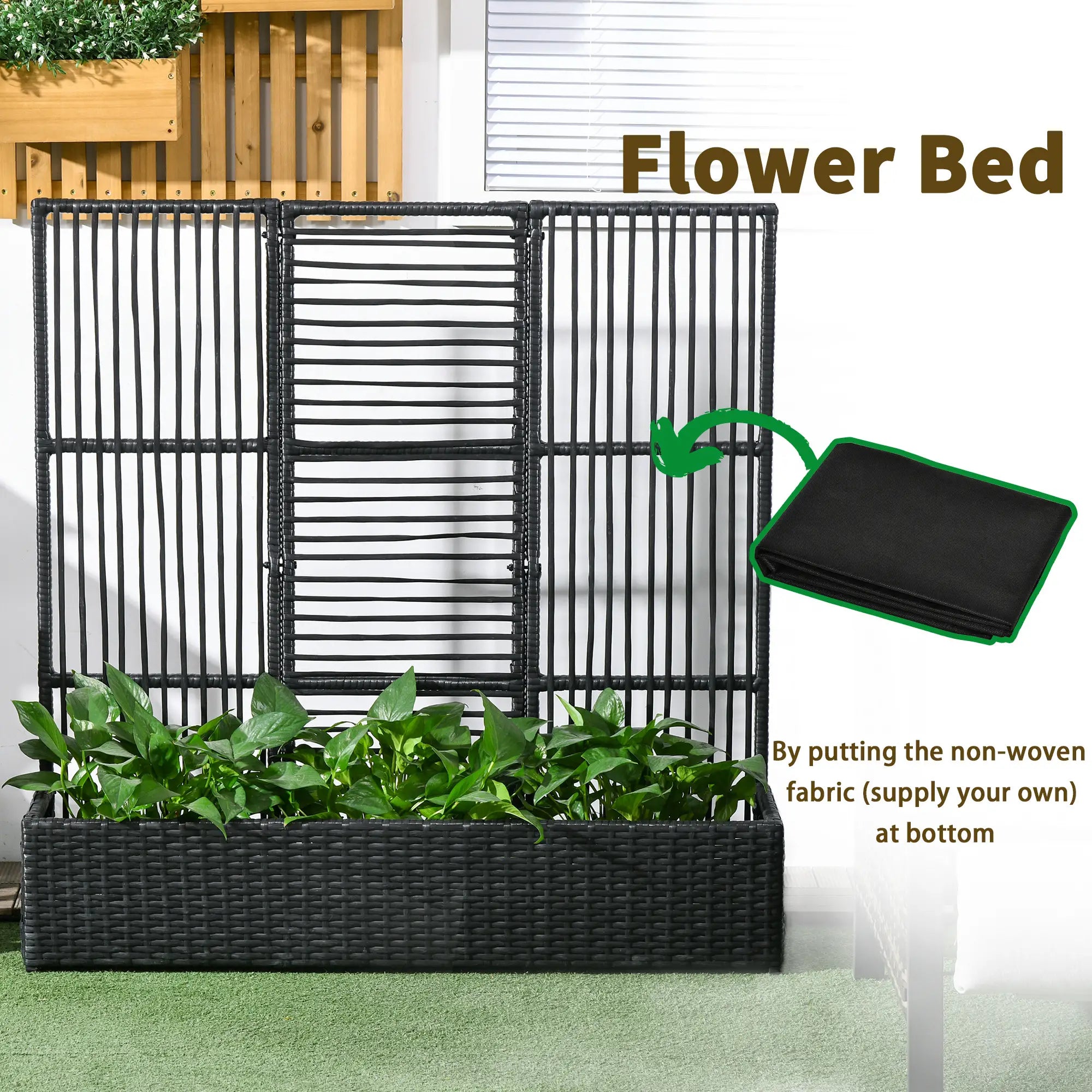 Raised Garden Bed with Lattice Trellis, Rattan Planter with Storage, Black Raised Garden Beds at Gallery Canada
