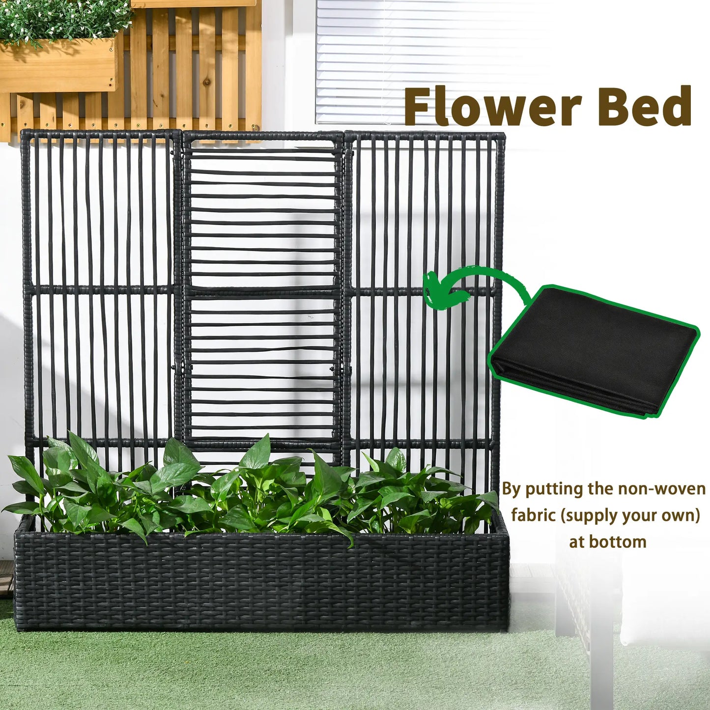Raised Garden Bed with Lattice Trellis, Rattan Planter with Storage, Black Raised Garden Beds at Gallery Canada
