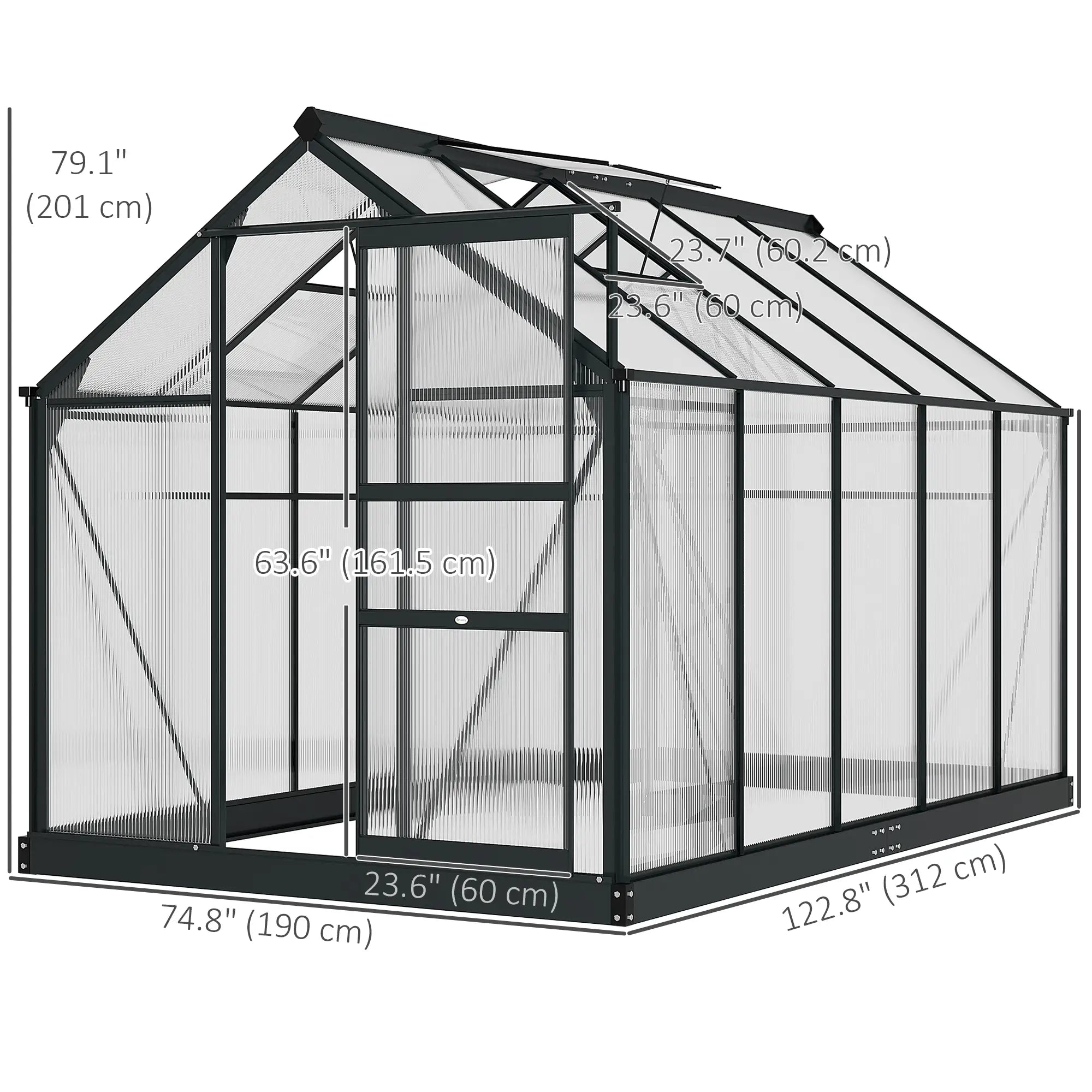 6' x 10' x 6.6' Polycarbonate Greenhouse, Walk-In Kit, Galvanized Frame, Grey Walk In Greenhouses at Gallery Canada