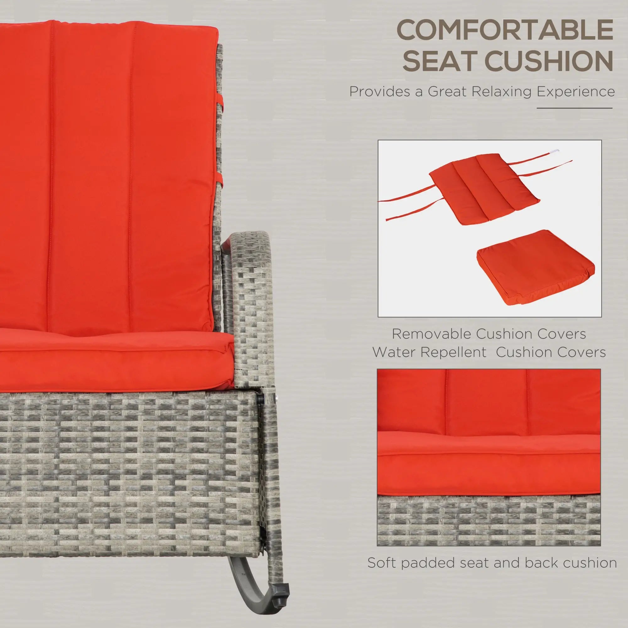 Outdoor Wicker Rocking Chair with Cushion, PE Rattan Recliner, Adjustable Footrest, Red Outdoor Rocking Chairs at Gallery Canada