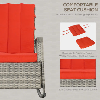 Outdoor Wicker Rocking Chair with Cushion, PE Rattan Recliner, Adjustable Footrest, Red Outdoor Rocking Chairs at Gallery Canada